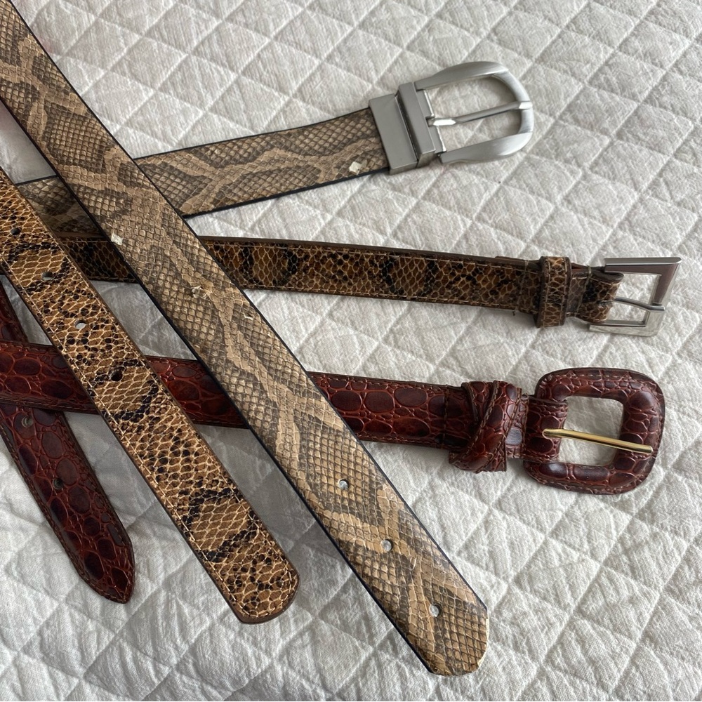 Bundle of 3 Classic Brown, Tan Croc Snakeskin Pattern Belts Animal Print Medium